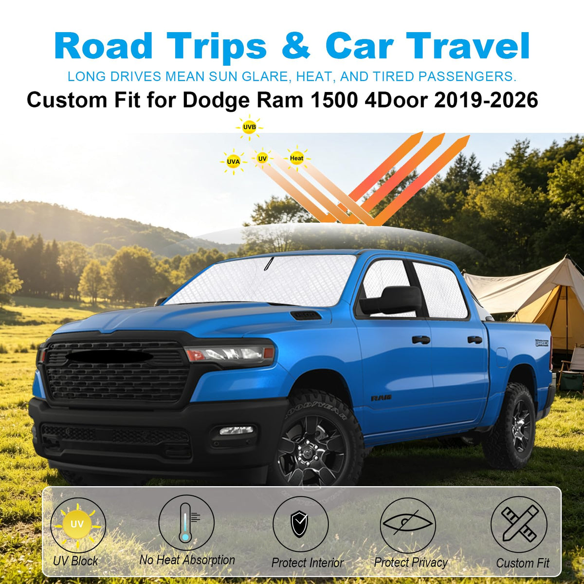 Thicken Sun Shades  for Dodge Ram 1500 Crew Cab 2019 (for Dodge Ram 1500 Crew Cab 2019-2025 2026)