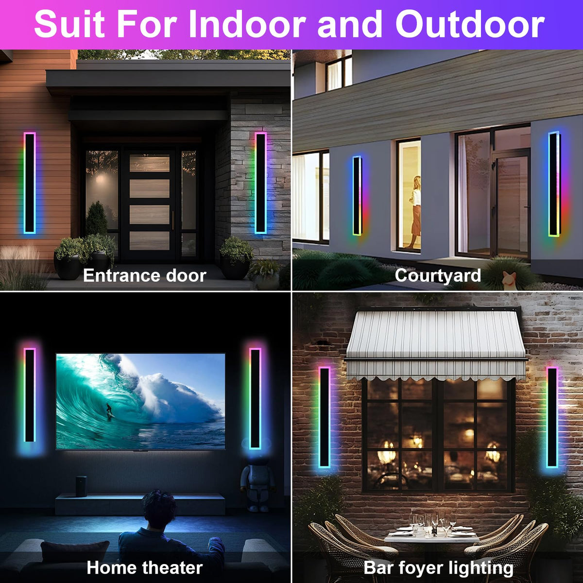 Modern RGB Long Outdoor Wall Lights for House (RGB-2 Pack / 40 inch)