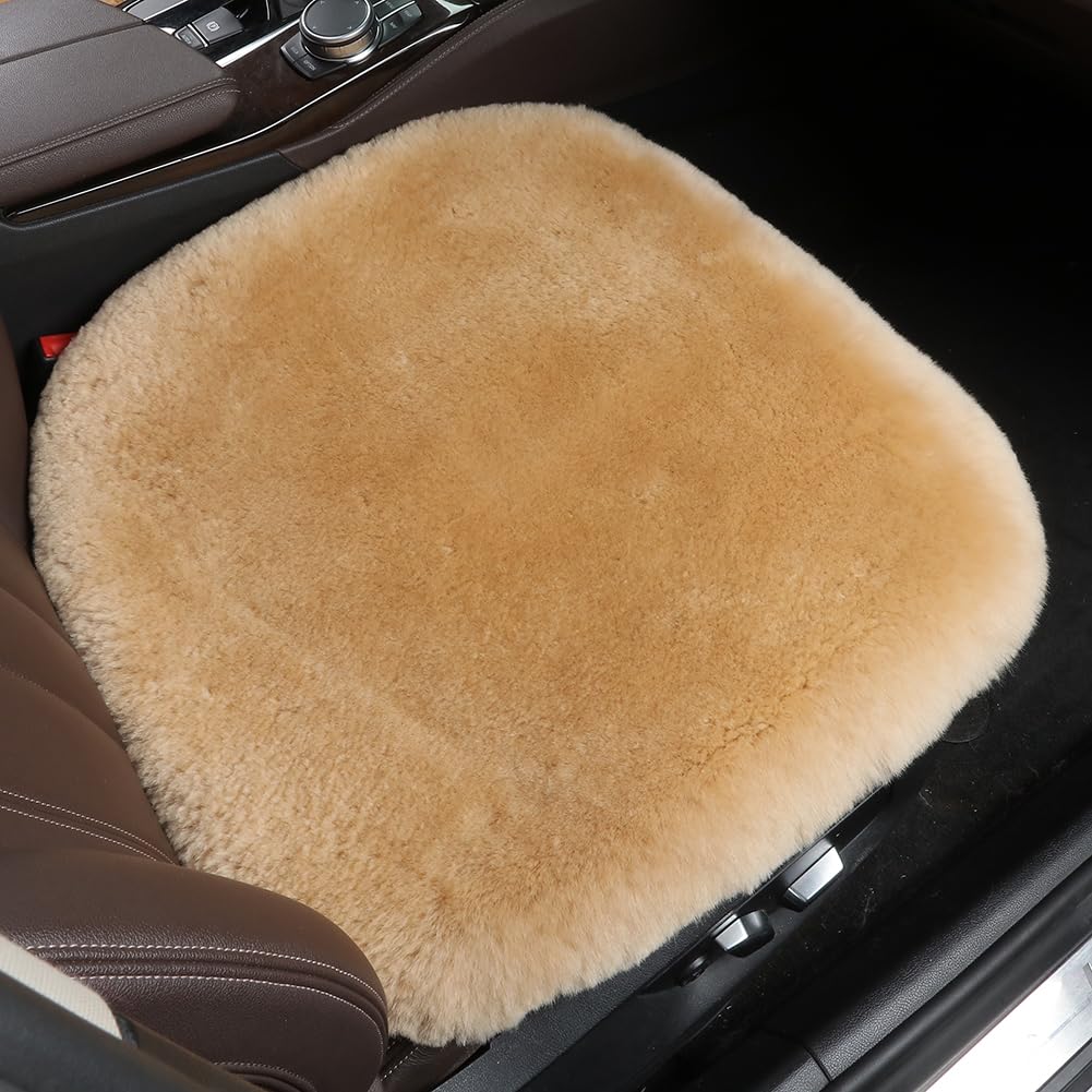 2 Pack Fuzzy Sheepskin Car Seat Covers for Soft Fur Wool Cushions (Honey Beige)
