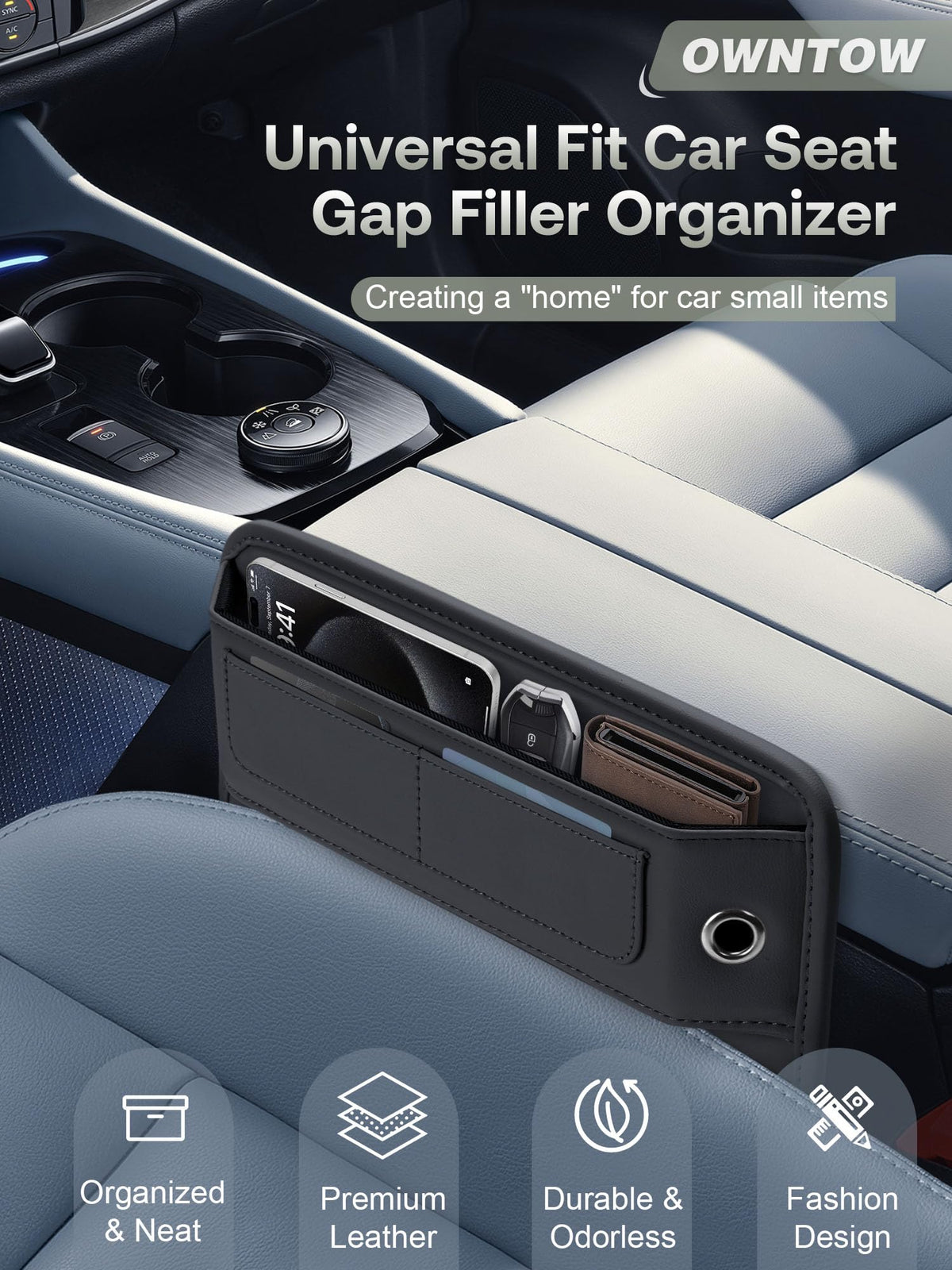 Universal Fit Premium Leather Car Seat Gap Filler Organizer (01 Black, 1 Pack)