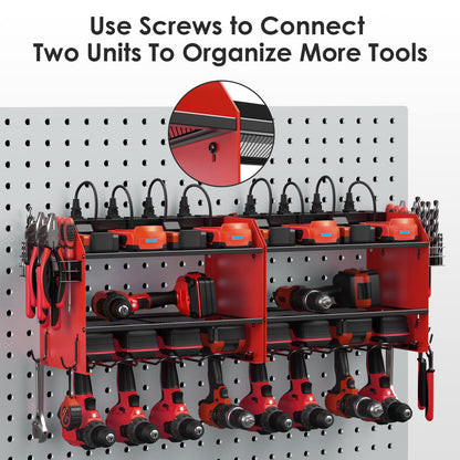 Wall Mount Modular Tool Charging Organizer (Red)