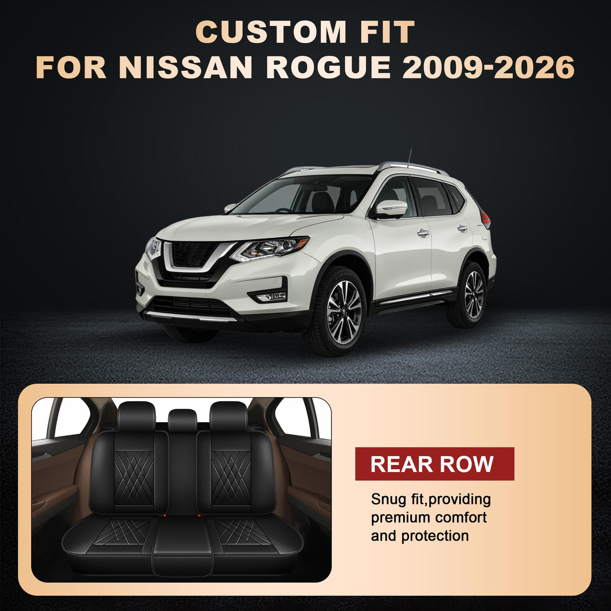 2 Front Car Seat Covers for Nissan Rogue 2009 (#057 Black / 22. Rogue 2009-2026-2 Front Seat Covers Only)
