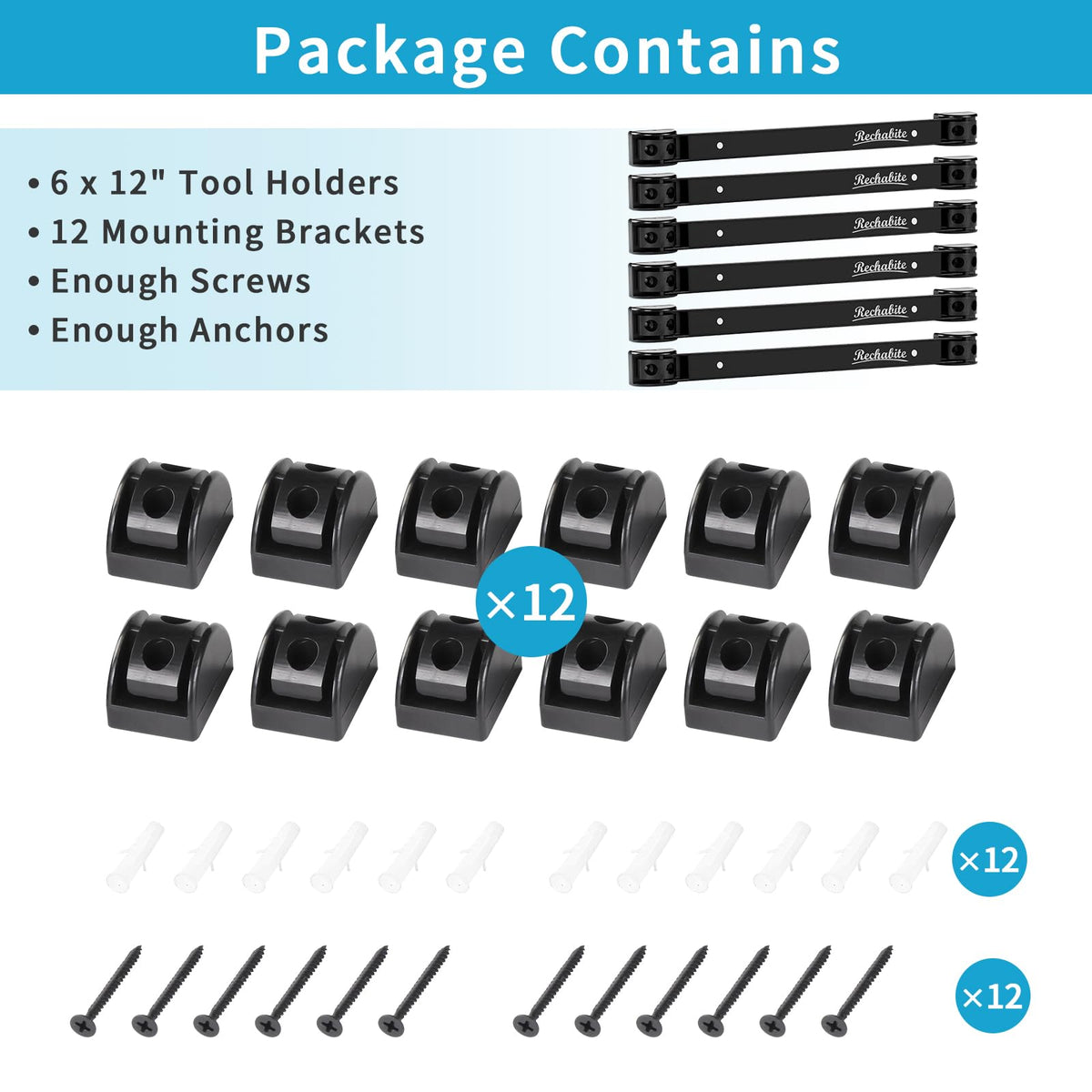 6 Pieces 12" Magnetic Tool Holder Strip (Black 6PC / 12")