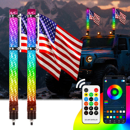 2PCS 2FT Fat Whip Lights 360°Spiral Chase Offroad Warning Lighted Antenna LED Whips Side by Side with Turn Signal Brake Reserving Lights for UTV ATV RZR Can (Fat 2PCS 2FT)