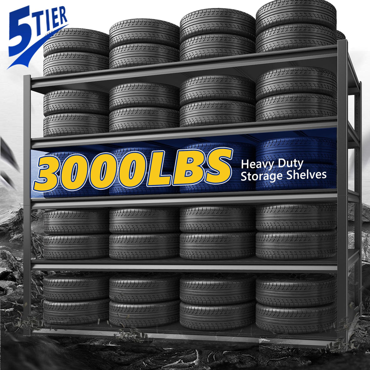 Garage Shelving 48.2" W Storage Shelves 3000LBS Heavy Duty Shelving Adjustable Metal Shelf Industrial 5 Tier Pantry Shelves for Basement Warehouse Supermarket 72.2"H x 24.2"D x 48.2"W (72.2"H x 24.2"D x 48.2"W)