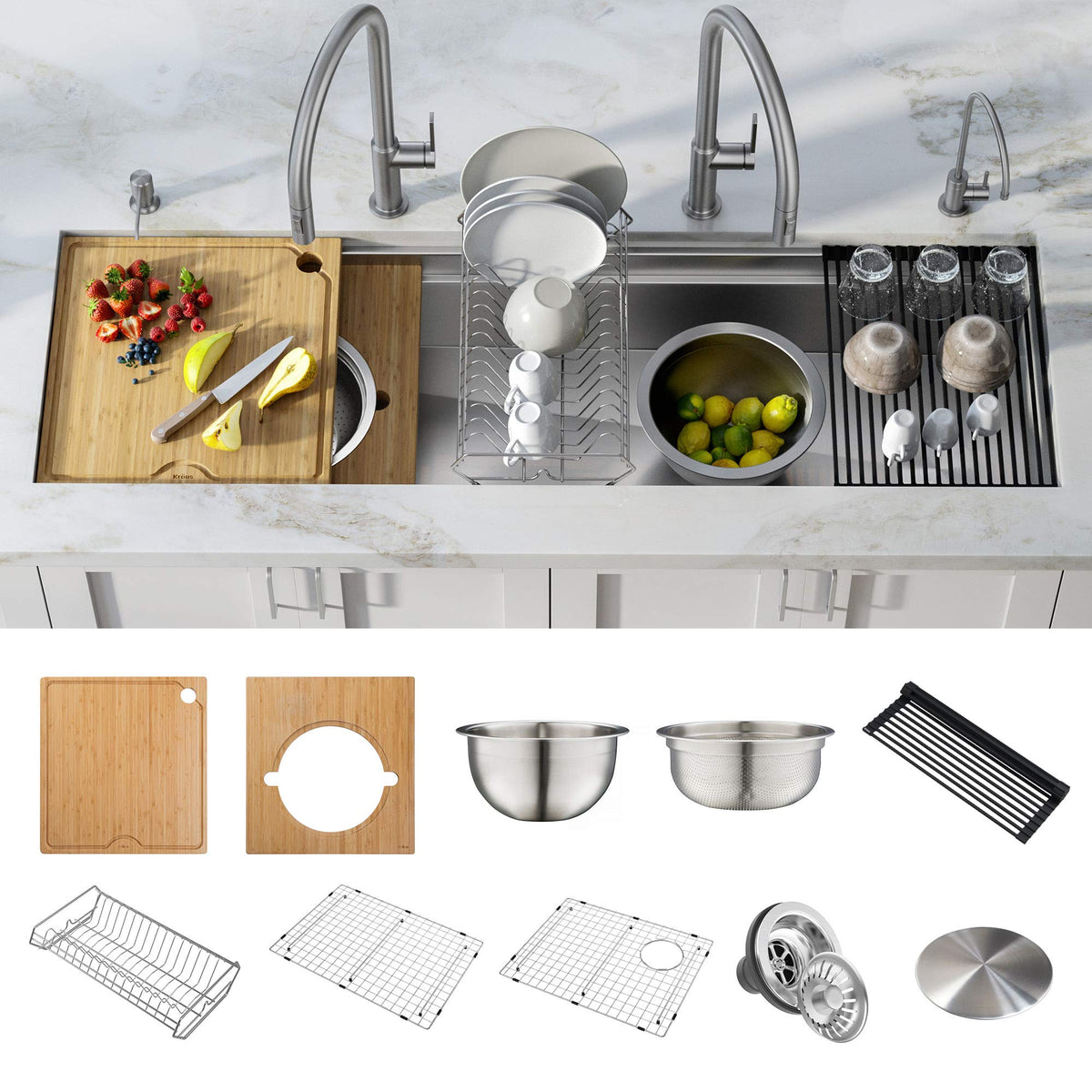 Stainless Steel 57 in Undermount Kitchen Sink KWU210 (Stainless Steel / 57 inch / Sink)
