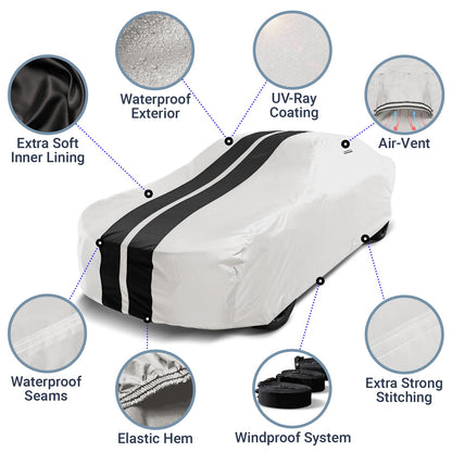 Car Cover Waterproof All Weather for 2007 (Light Gray / Black (Stripe) / 59. Yaris Liftback 2007-2011)