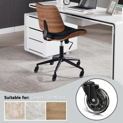 Home Office Desk Chair with Rubber Wheels (Black Wood)