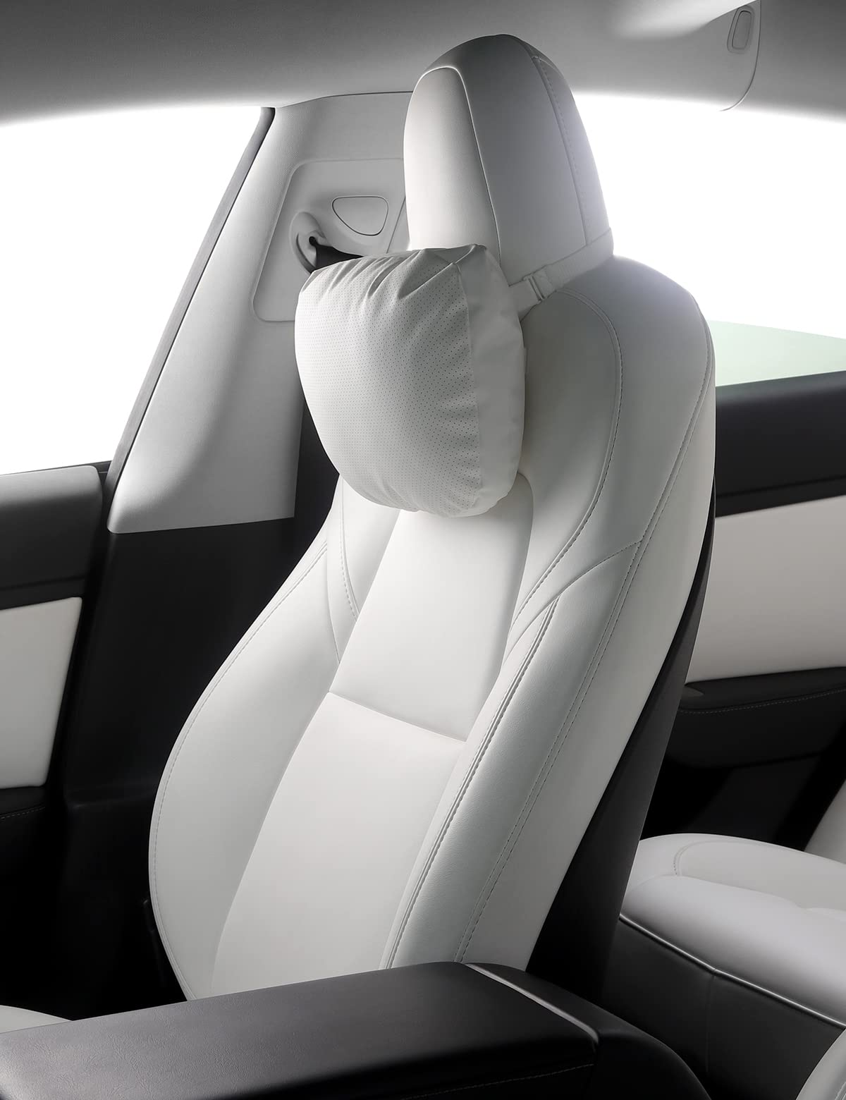 Leather Headrest Neck Pillow for Tesla Model 3 (Set of 2 White)