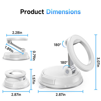 Car Phone Holder for MagSafe [78+LBS Strong Suction & 2400gf Magnetic] 360° Rotating Desk & Car Phone Mount (White)