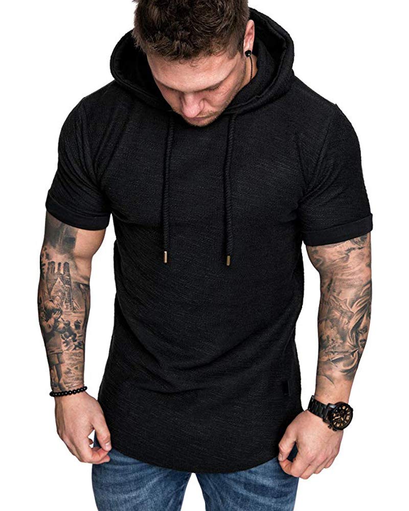 Mens Fashion Hoodies Sport Pullover Solid Color Shirt Workout Lightweight Tops Black (Medium / Black1)