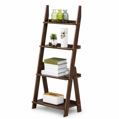 Bamboo Ladder Shelf Bookcase (4 Tier / Walnut)