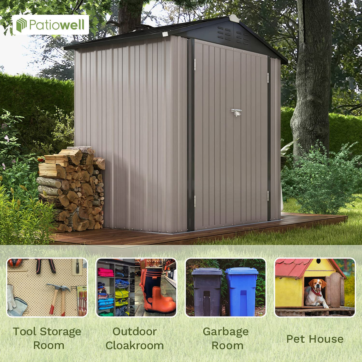 6x4 FT Outdoor Storage Shed (Brown / 6x4 FT)