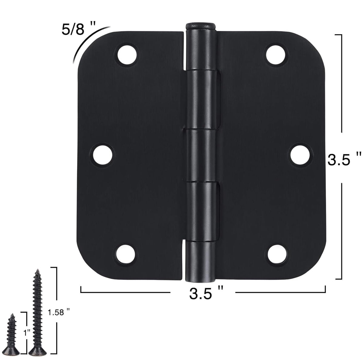 Rounded Door Hinges Matte Black 3.5" 5 (Matte Black-Rounded / 108 Pack)