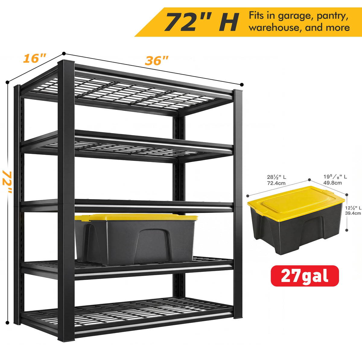 72" H Garage Shelving (Black)