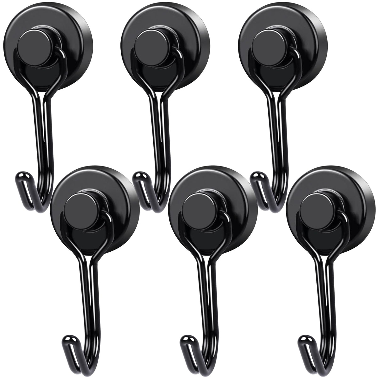 Magnetic Hooks 6 Pack 40Lbs Heavy Duty Neodymium Magnet Hook (Black / 0.78×1.89 in)