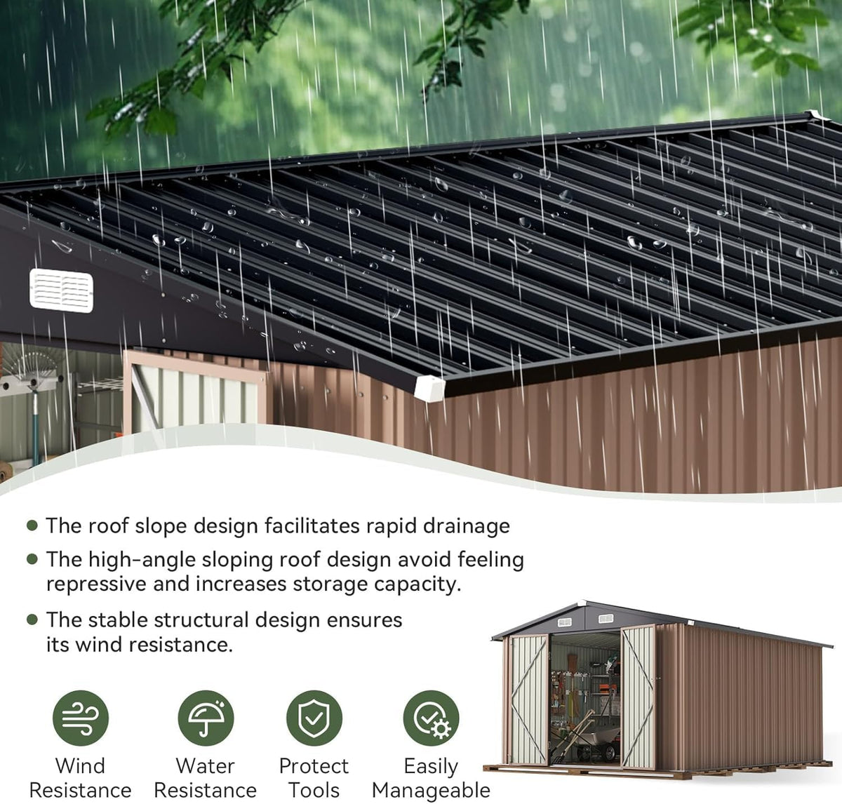 10 x 8FT Outdoor Storage Shed with Double Hinged Door (Brown / 10'x8')