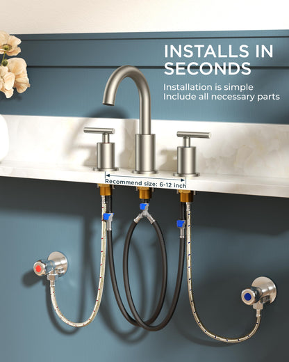 2 Pack Brushed Nickel Bathroom Sink Faucet 3 Hole (Silver × 2)