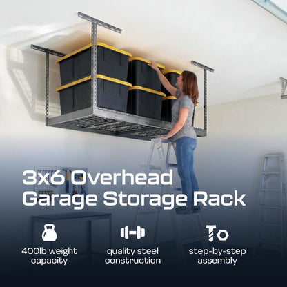 MonsterRAX 3x6 Overhead Garage Storage Rack (Hammertone / 18"-33")