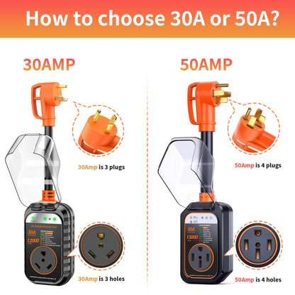 RV Surge Protectors 50 Amp Waterproof (Orange-Balck-50amp)