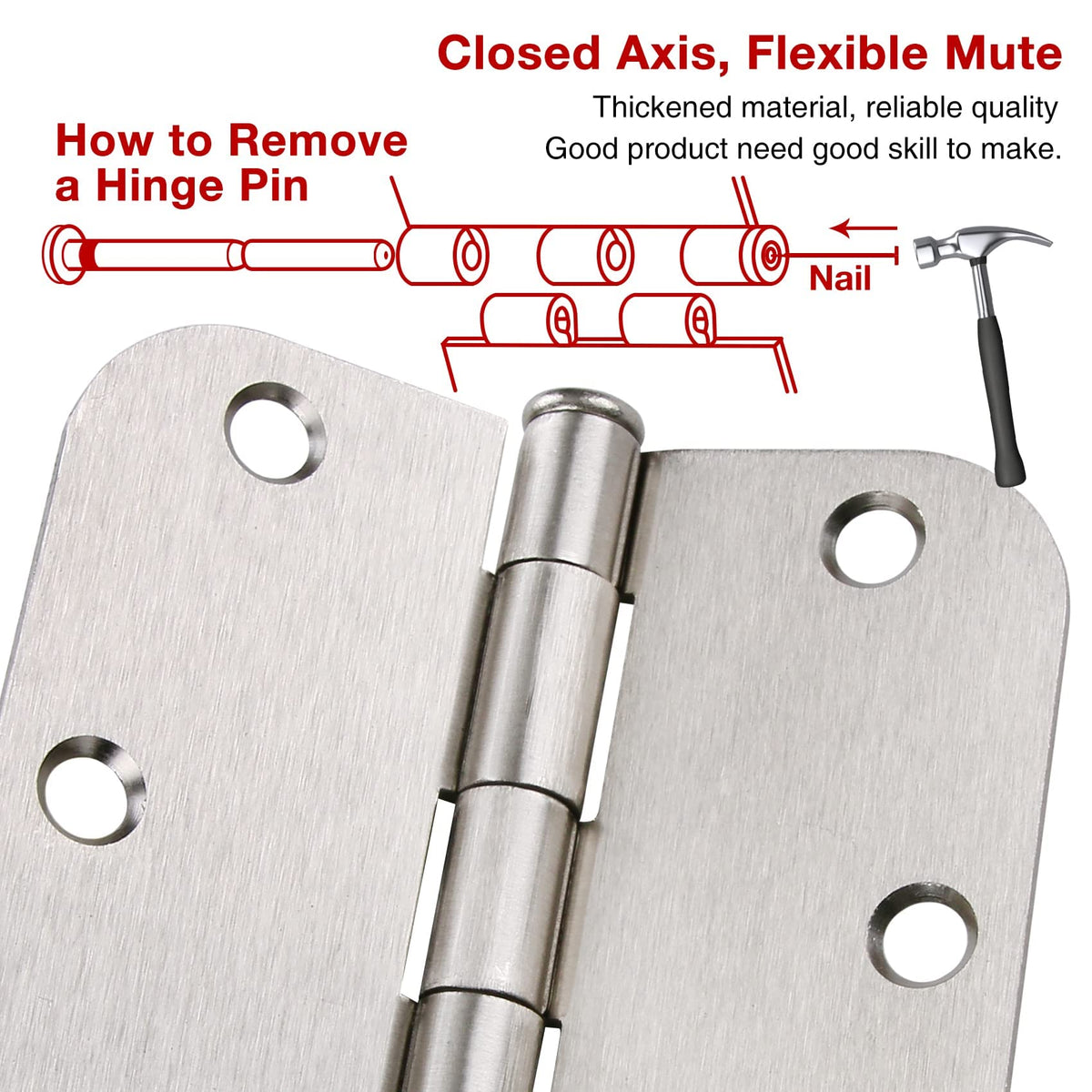 Rounded Door Hinges Brushed Nickel 3.5"x3 1 (Satin Nickel-Rounded / 42 Pack)