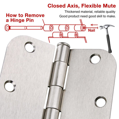 Rounded Door Hinges Brushed Nickel 3.5"x3 1 (Satin Nickel-Rounded / 42 Pack)