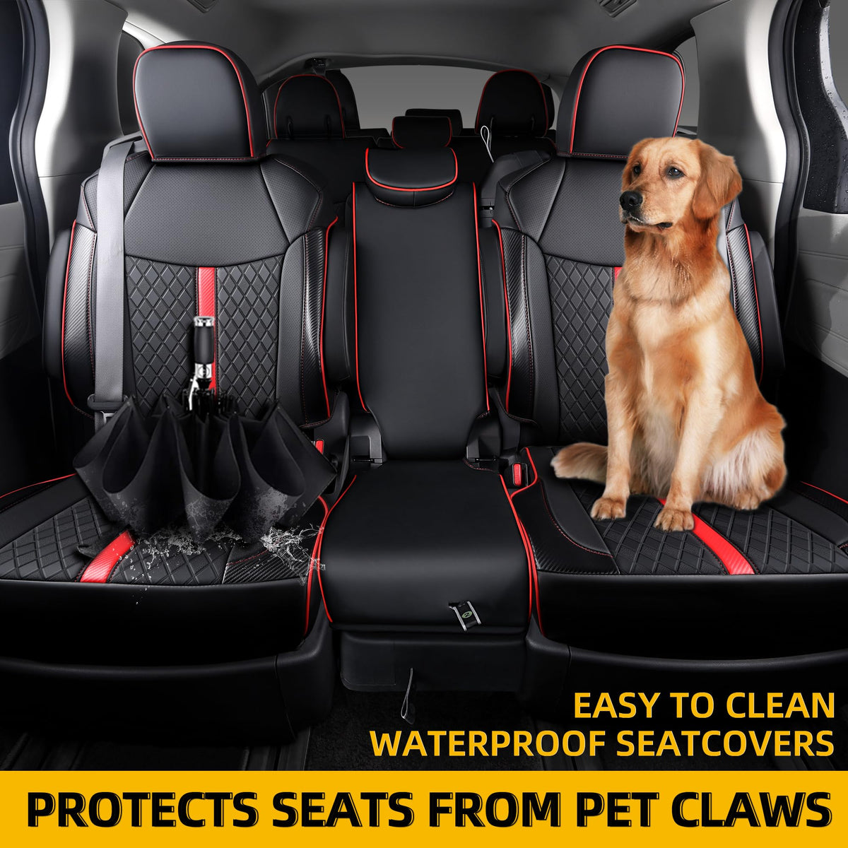 Custom Sienna Seat Covers for 2021 (Black with red Luxe / 8-Seat)