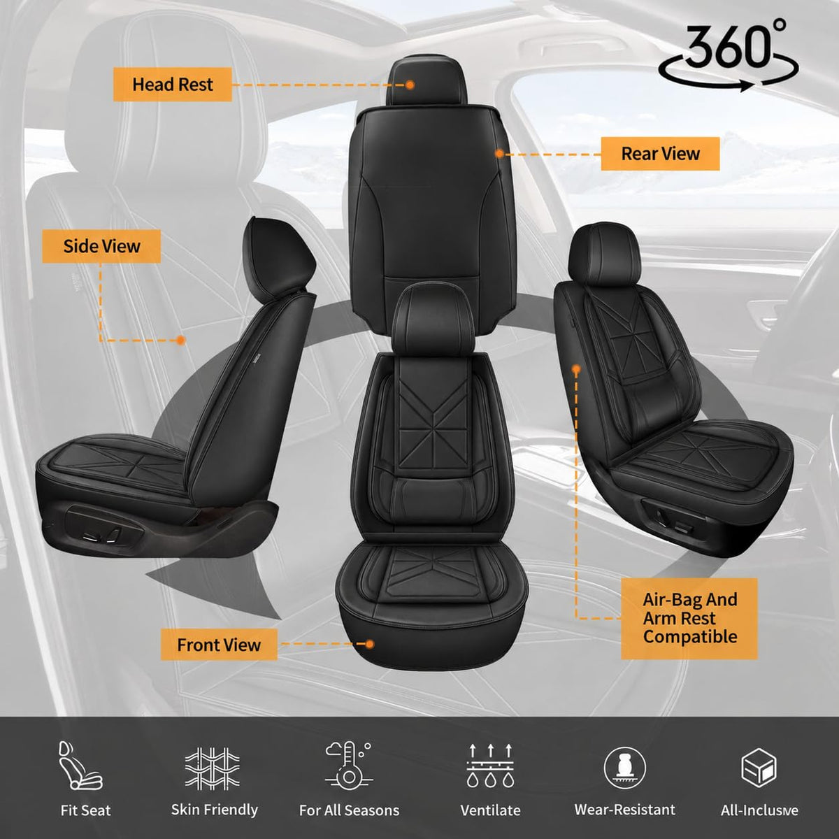 Full Set Car Seat Covers Fit For Chevrolet Malibu 2007 (#076 Black / 6.Malibu-5 seat covers full set)
