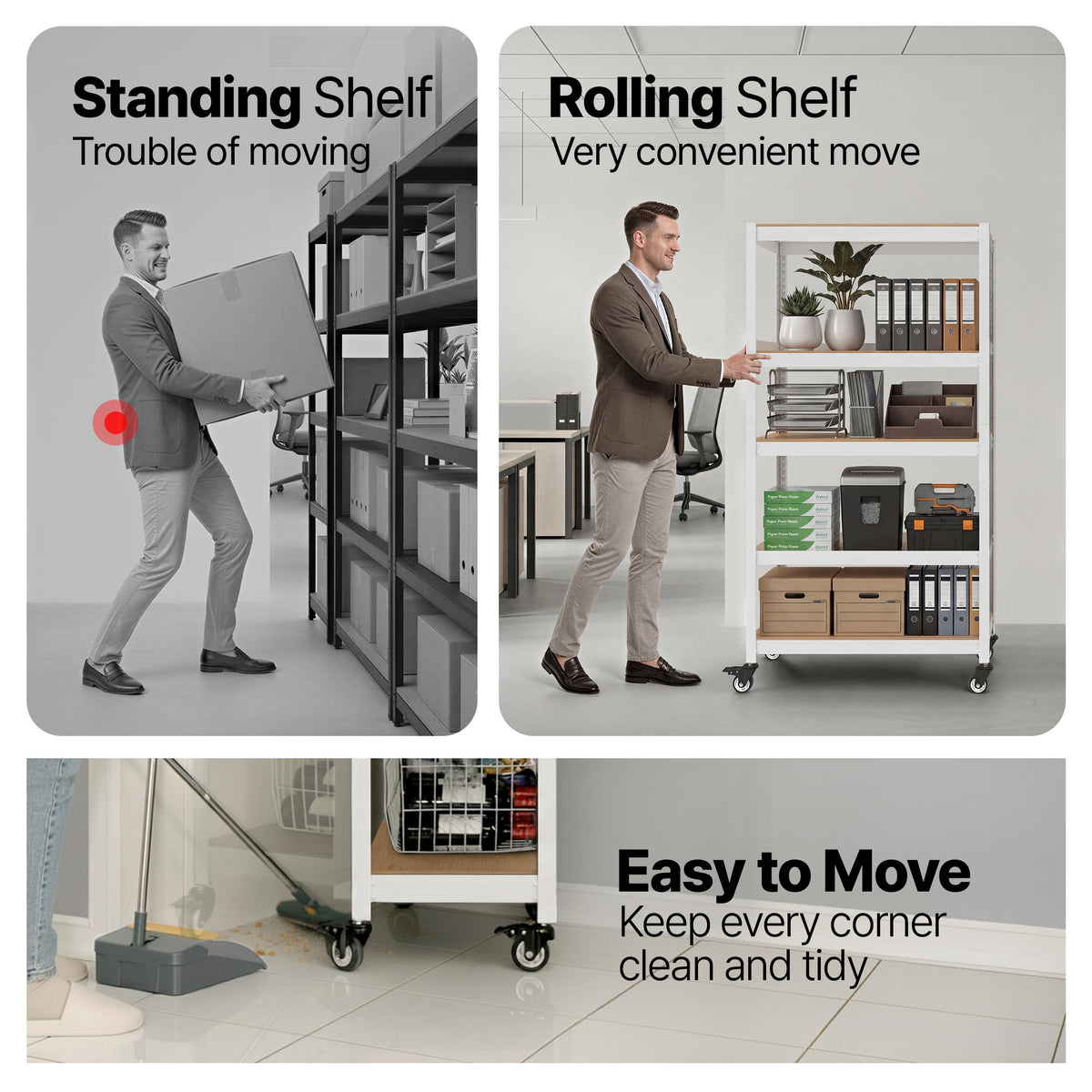 House White 36.2" W 5 Tier Rolling Storage Shelves Metal Cart (White / (Wheels) 36.2"W x 16.5"D)