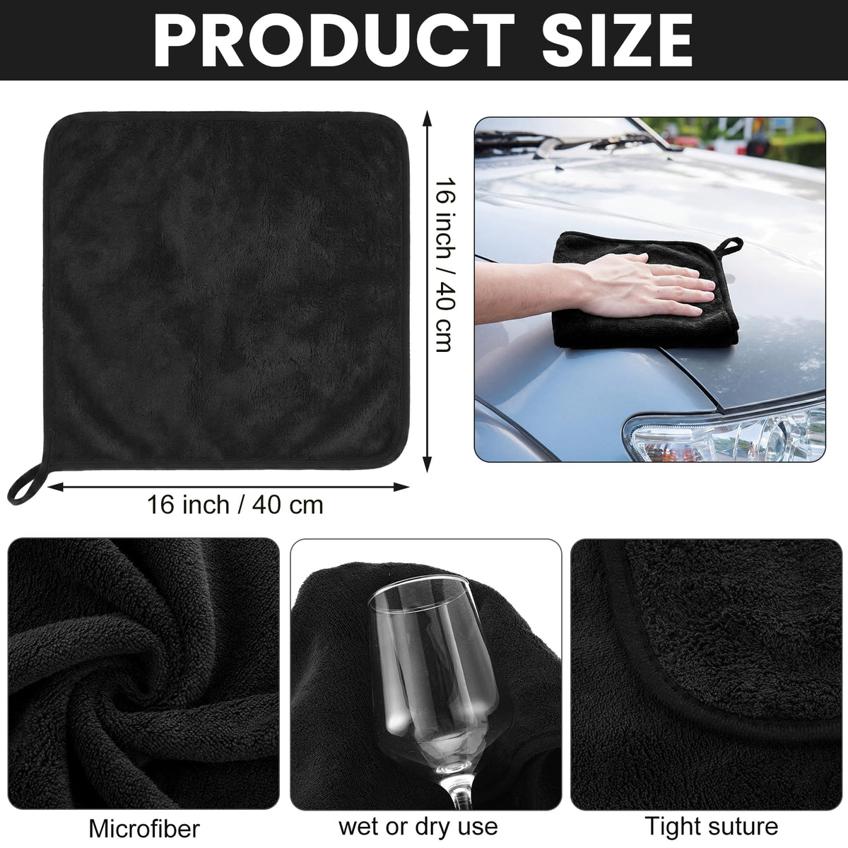 60 Pcs Microfiber Towels Bulk Car Drying Cloth (Black)