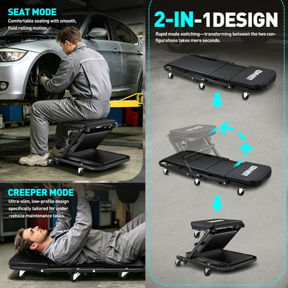 40 Inches Folding 2 in 1 Rolling Z Creeper (Black / 40 Inches)
