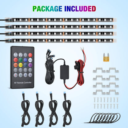 4PCS 12" RGB LED Grille Light Strips with Wireless Remote Control (4Pcs 12Inch Grille Light w/Remote)