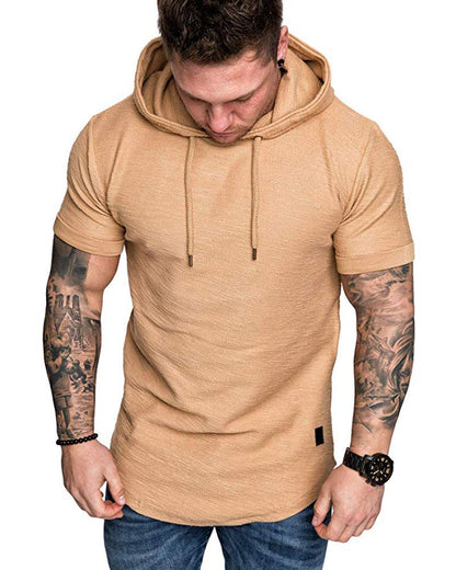 Mens Fashion Hoodies Sport Pullover Solid Color Shirt Workout Lightweight Tops Khaki (Small / Khaki1)