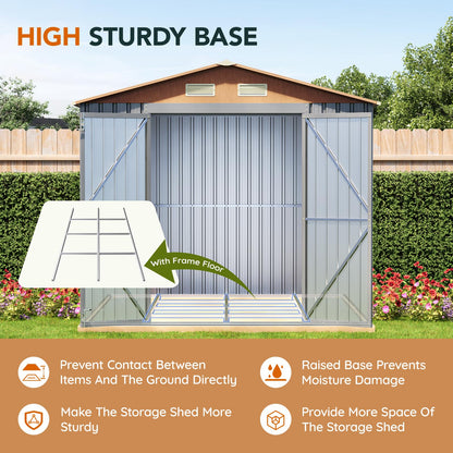 10×8FT Metal Shed & Outdoor Storage Shed with Floor Frame (Matte gray / 8*10FT(Base Included))