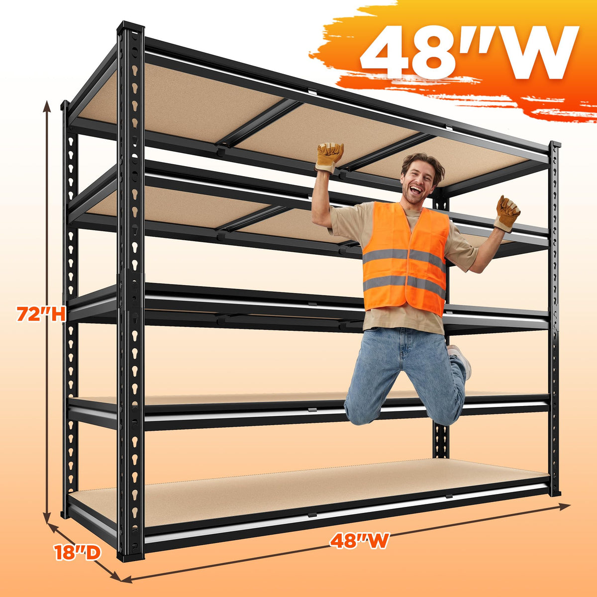 48" W Garage Shelving 3000LBS Storage Shelves 5 Tier Industrial Shelving Adjustable Metal Storage Shelves for Garage (48" W x 72" H x 18" D)
