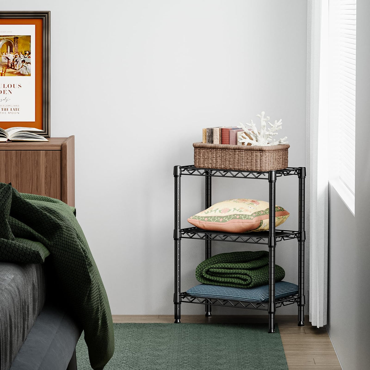 750 lbs 3 Tier Shelf Metal Storage Shelves Wire Rack Closet Organizers with PP Board for Garage Kitchen Bathroom Laundry Black 11.8" D x 21.7" W x 28.6" H (3 Tier, 11.8" D x 21.7" W x 28.6" H / Black)