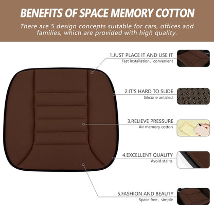 2PCS Car Seat Cushion Pad 1.2" Thick Comfort Seat Protector for Car Driver Seat Office Chair Home Use Memory Foam Seat Cushion with Non Slip Bottom (2 PCS / Coffee)