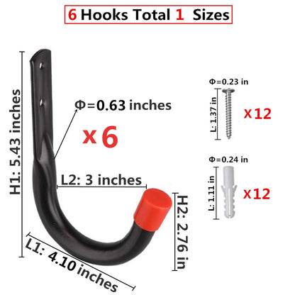 Heavy Duty Utility Garage Storage Hooks (5.4 Inch x 4 Inch)