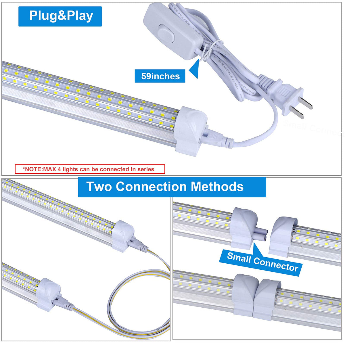 6-Pack) 8ft LED Shop Light Fixture, 144W 18500LM 6000K, Cold White, U Shape, Clear Cover, Hight Output, Linkable Shop Lights, T8 LED Tube Lights, 8 LED shop lights for garage 8 foot with plug (U-6PCS 8FT 6000K)