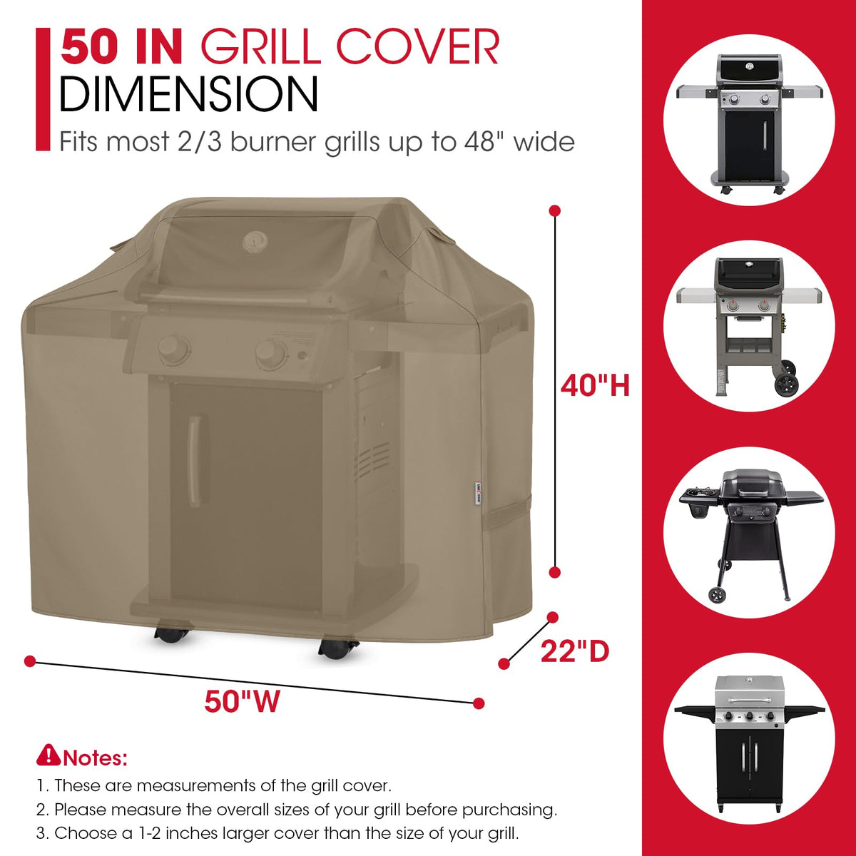 Grill Cover Heavy Duty Waterproof (50 Inch)