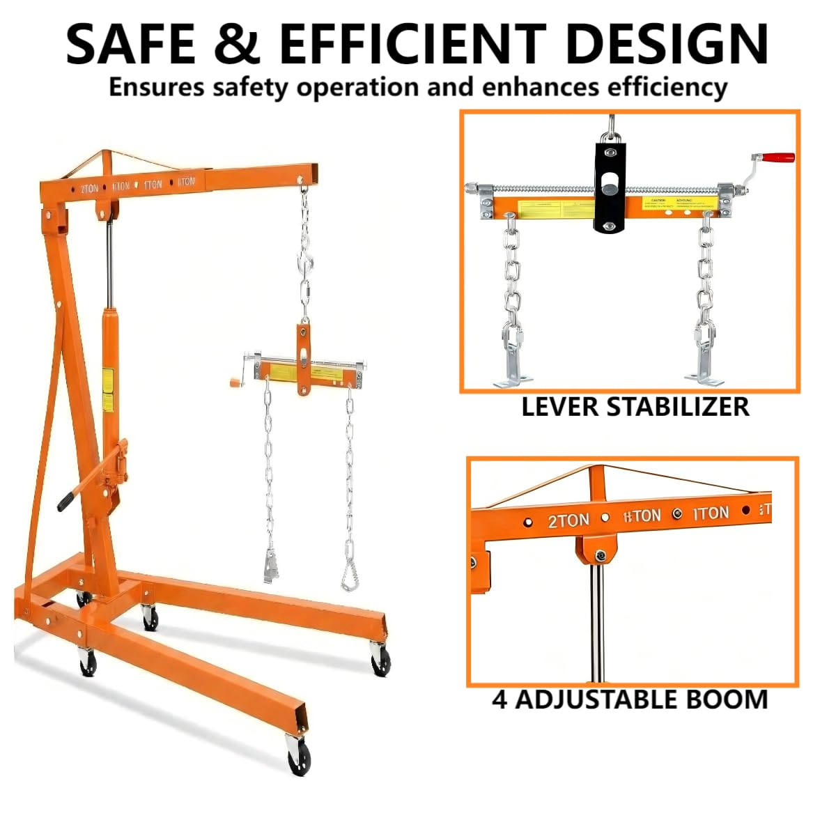 2 Ton Hydraulic Engine Hoist with Lever Stabilizer (2T & With Lever / Orange)