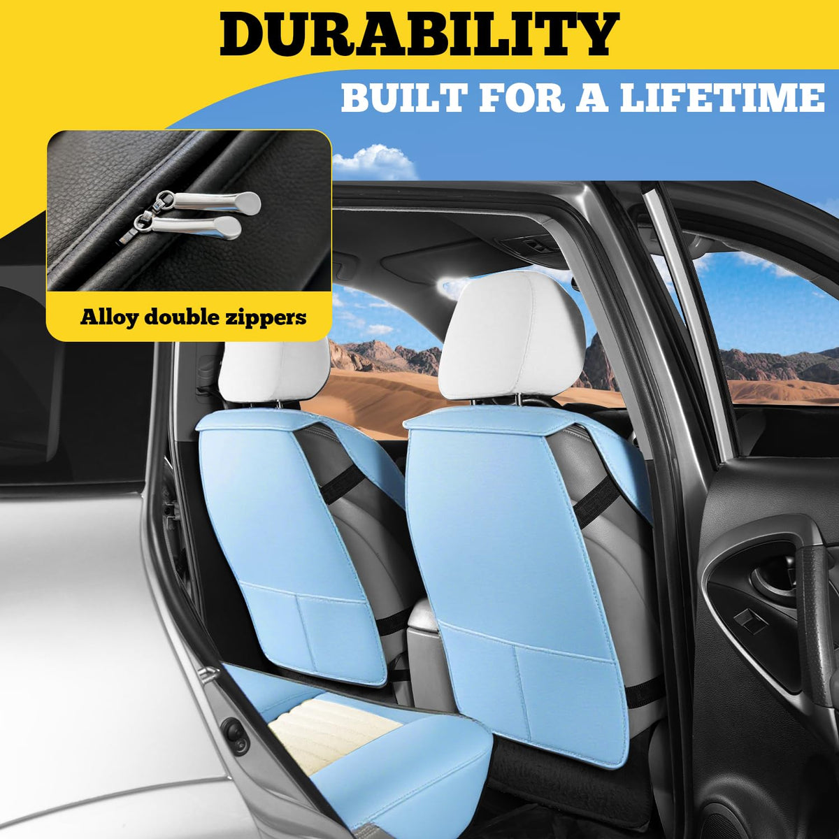Front Car Seat Covers (White-Light blue / Front)