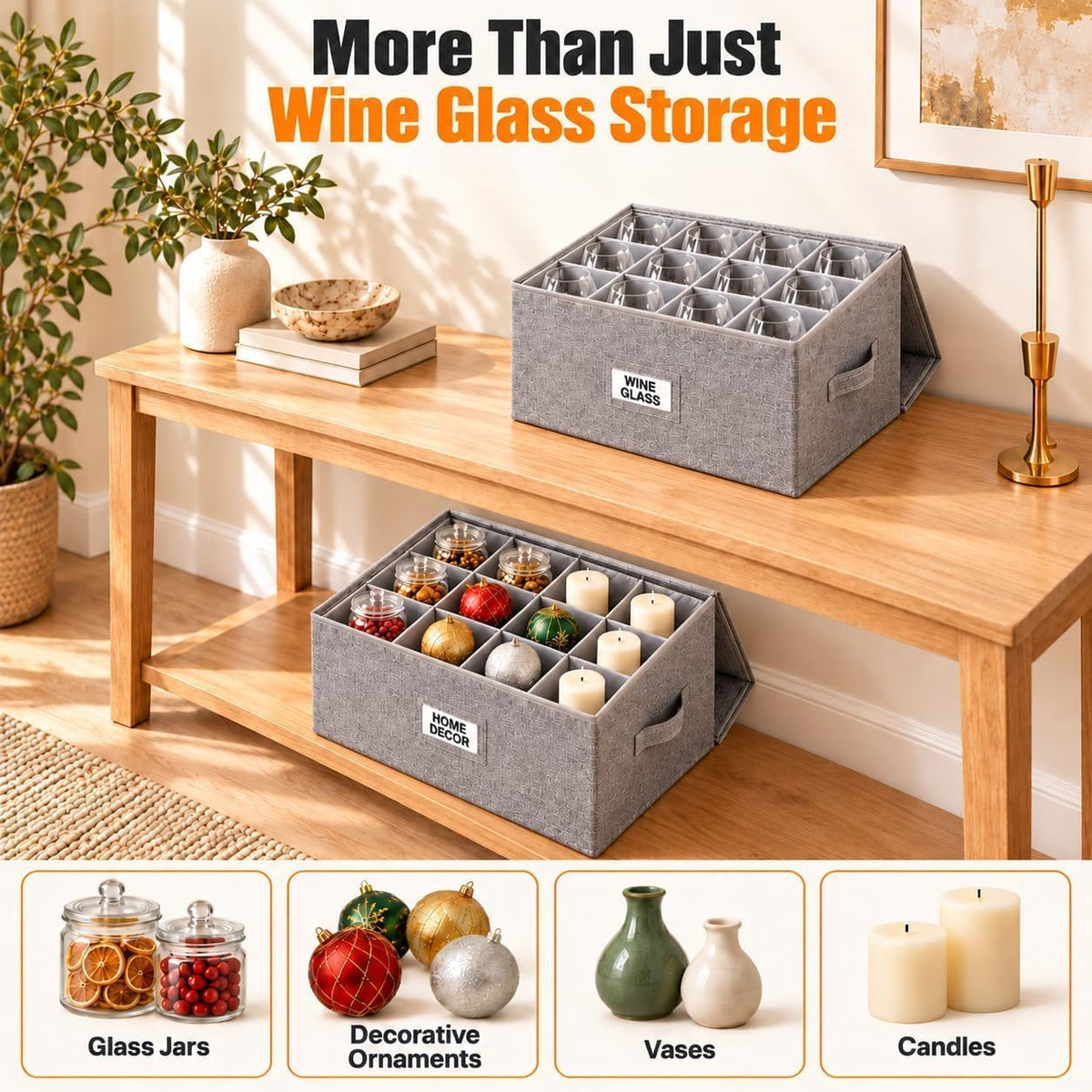 Wine Glass Storage Holder (Gray / Wine Glass Storage - 2 Pack)