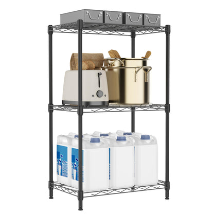 3 Tiers Shelf Metal Storage Shelves Wire Rack Closet Organizers with Wheel for Garage Kitchen Bathroom Laundry Black 11.8" D x 17.7" W x 28.8" H (3 Tier, 11.8" D x 17.7" W x 28.8" H / Black)