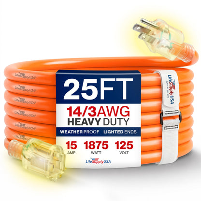 25ft Outdoor Indoor Extension Cord 14 (25 FT / 14AWG / Orange)