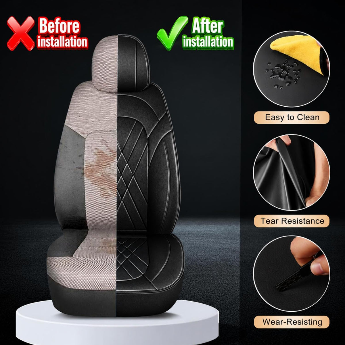 2 Front Car Seat Covers for Nissan Rogue Sport 2017 (#057 Black / 29. Rogue Sport 2017-2022-2 Front Seat Covers Only)