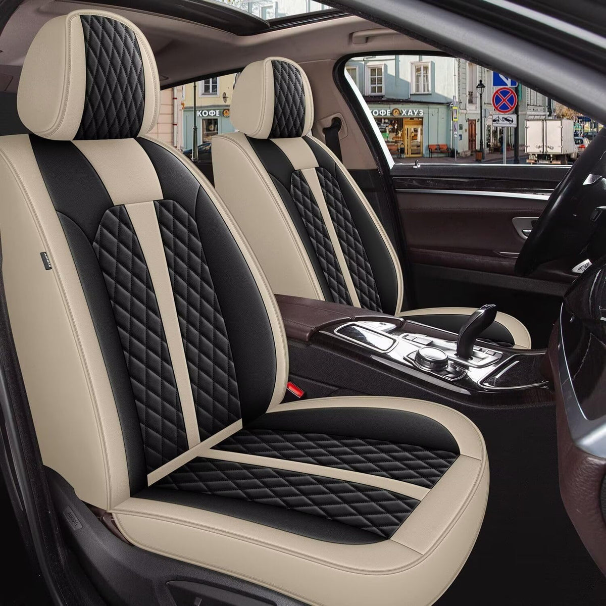 Car Seat Covers Fit for Infiniti QX50 2018 (#031 Black&Beige / 9.For Infiniti QX50-5 seat covers full set)