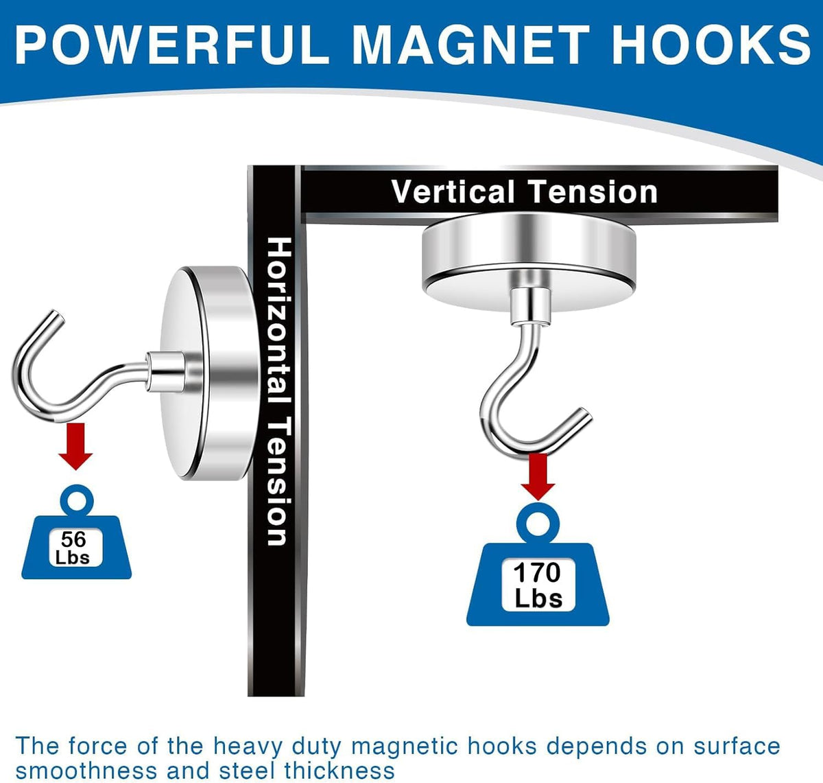 Magnetic Hooks Magnet Hook for Cruise Cabins 170LBS 12P Essentials (Silver / 1.41in)