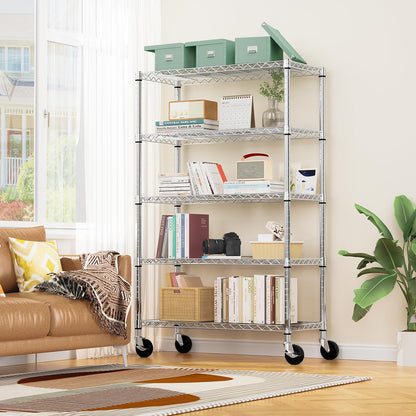 5 Shelf Storage Shelves (5 Tier, 17.7" D x 47.2" W x 76.7" H / Chrome)