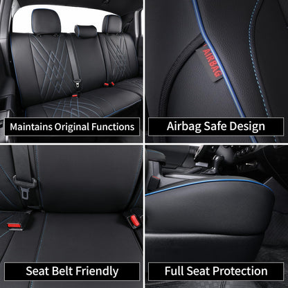 Custom Fit Tacoma Leather Car Seat Covers for Toyota Tacoma 2012 2013 2014 2015 (Leather (Black with Blue Trim) / 2012-2015 Tacoma Full Set (Trd Sport Seats))